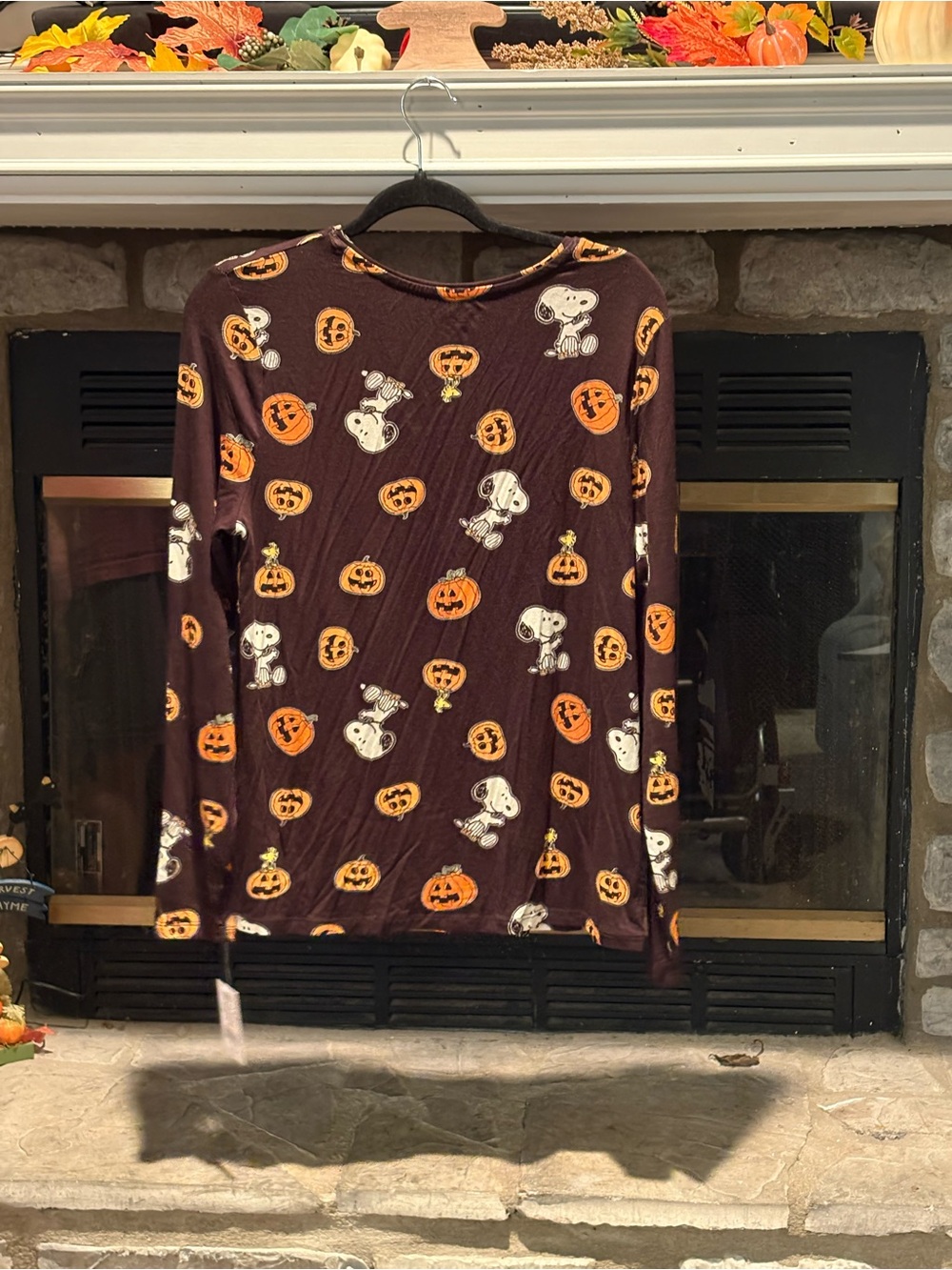 Peanuts Black Long Sleeve Top with Orange Pumpkins and White Snoopy - Picture 2 of 4